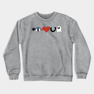 Cute Eye Love You Boo Cartoon Text Art Horizontal Crewneck Sweatshirt